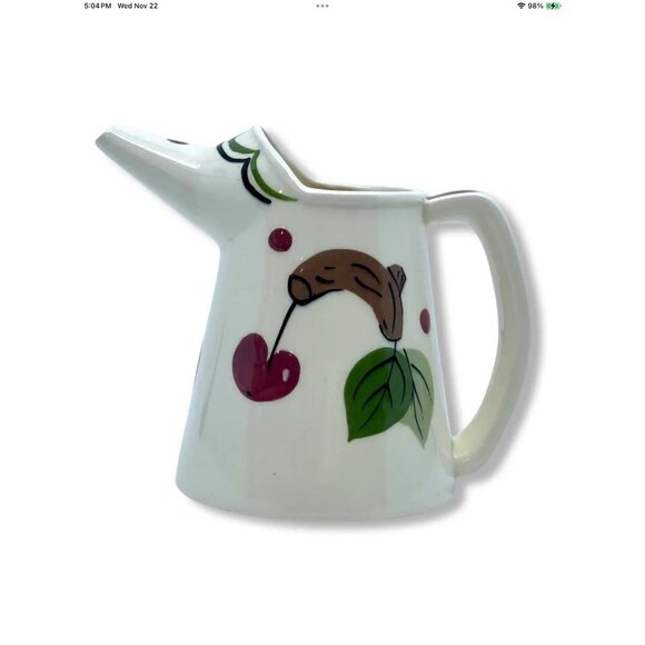 Vtg Cherry Branch Watering Can Pitcher Calif Ceramic Hand Painted 16oz MCM - Picture 4 of 9